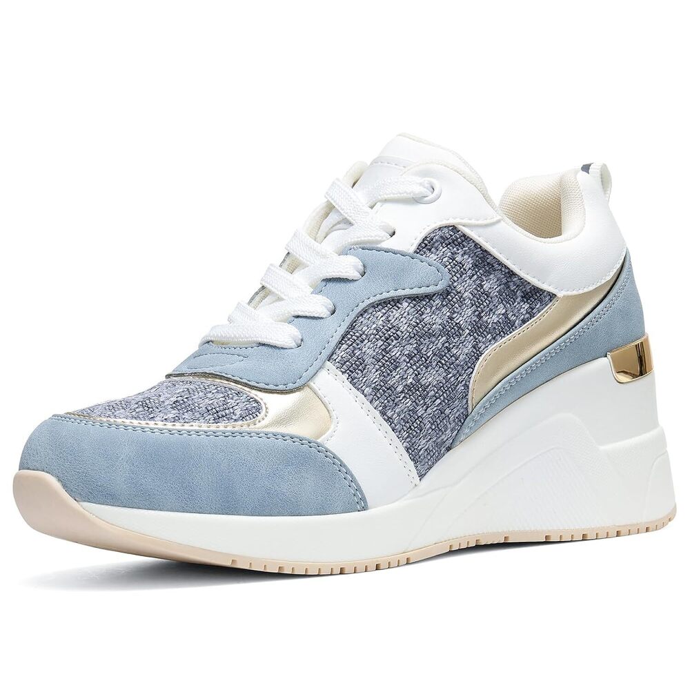 Fashion Wedge High Heeled Sneakers for Women, Lace Up Non-Slip
